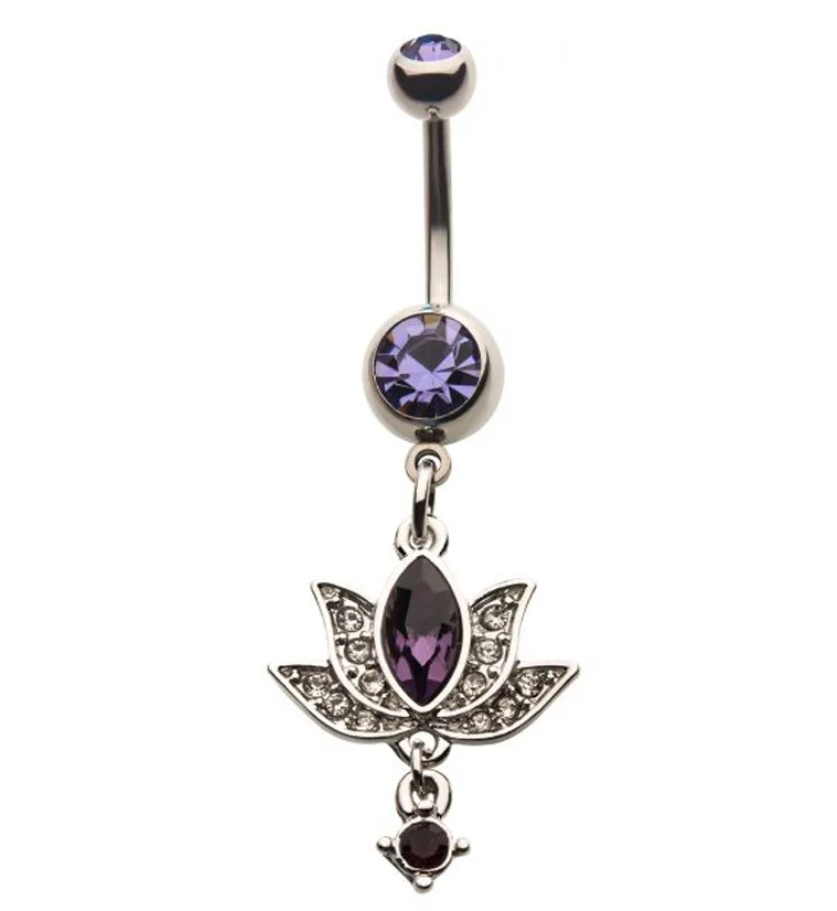 Lotus Flower Purple Gem Belly Ring - Mrs Treak