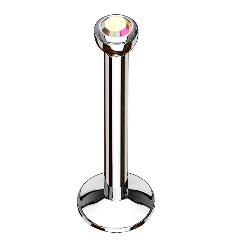 Rainbow Aurora CZ Bezel Labret Stud (Convex Disk) - Mrs Treak