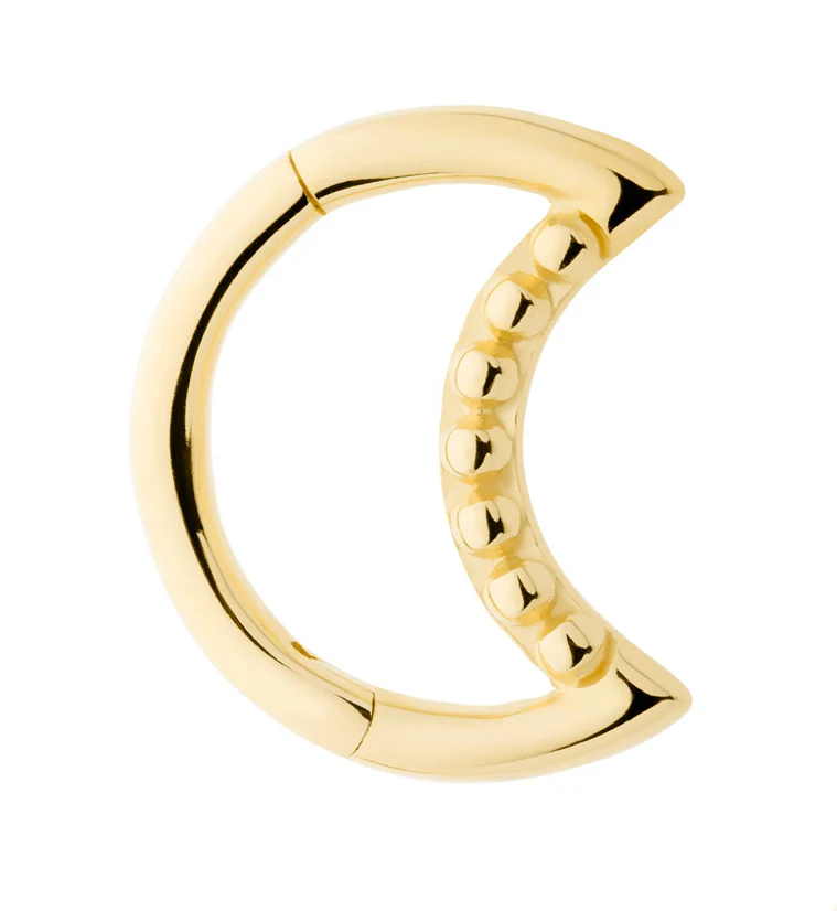 14kt Gold Crescent Moon Bead Hinged Segment Ring - Mrs Treak