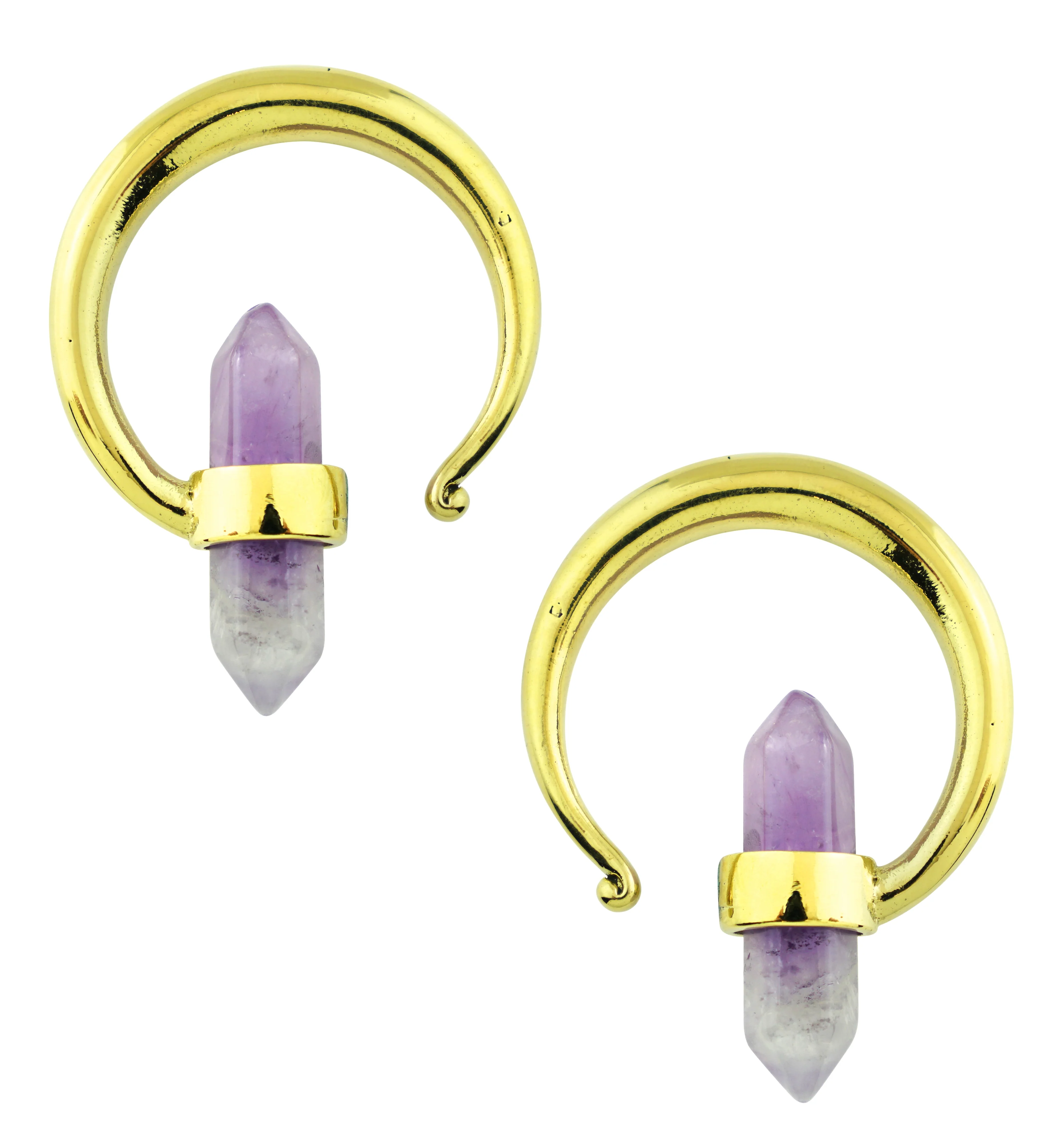 Amethyst Crystal Hoop Brass Ear Weights - Mrs Treak