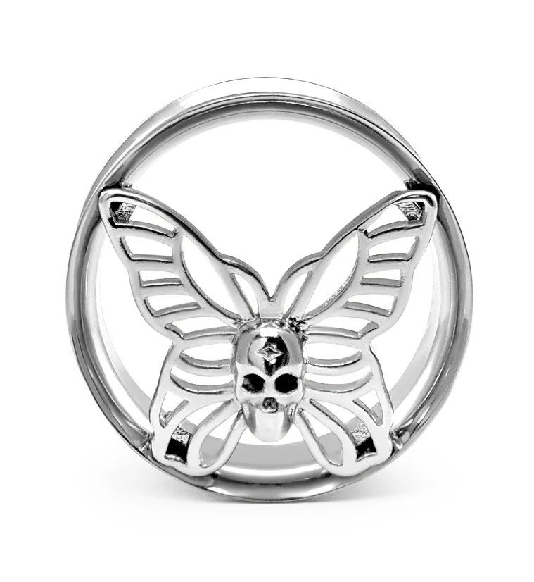 Death Moth Stainless Steel Double Flare Tunnels - Mrs Treak