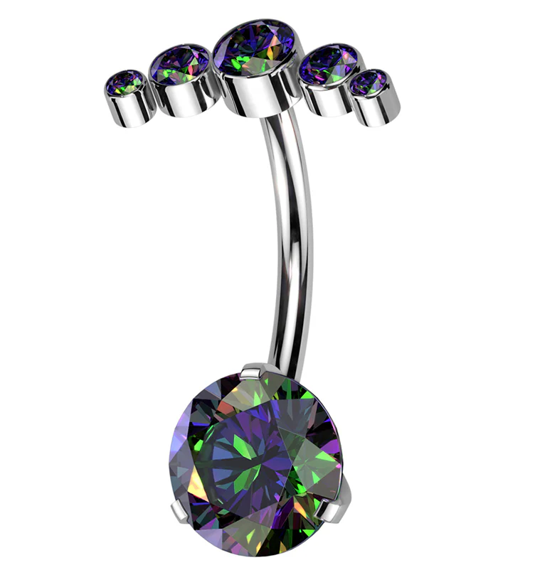 Arch Black Aurora CZ Top Titanium Threadless Belly Button Ring - Mrs Treak