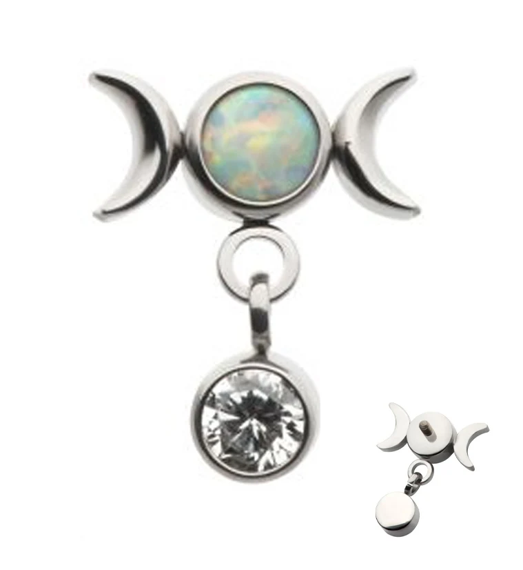 White Opalite Moon Phase Dangle CZ Internally Threaded Top - Mrs Treak