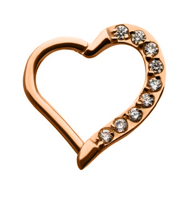 16G Rose Gold PVD Heart CZ Hinged Segment Ring - Mrs Treak