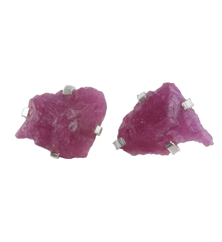 Ruby Stone Prong Set Sterling Silver Earrings - Mrs Treak