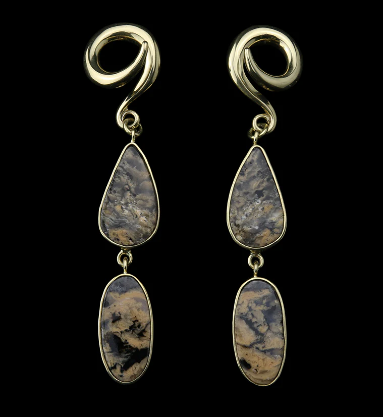 Double Tiger Dendritic Agate Stone Ear Weights Version 1 - Mrs Treak