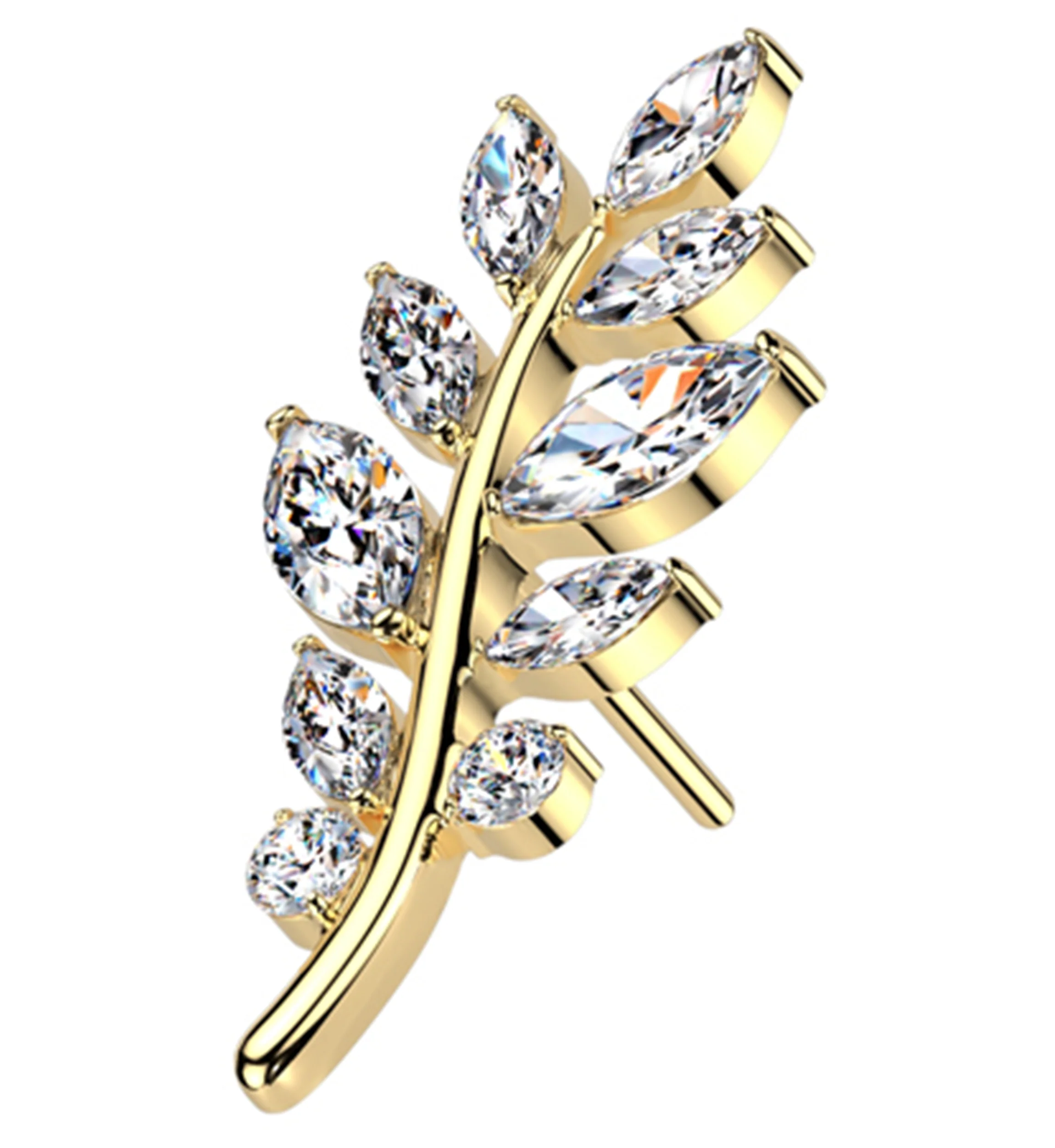 Gold PVD Olive Leaf Clear CZ Threadless Titanium Top - Mrs Treak