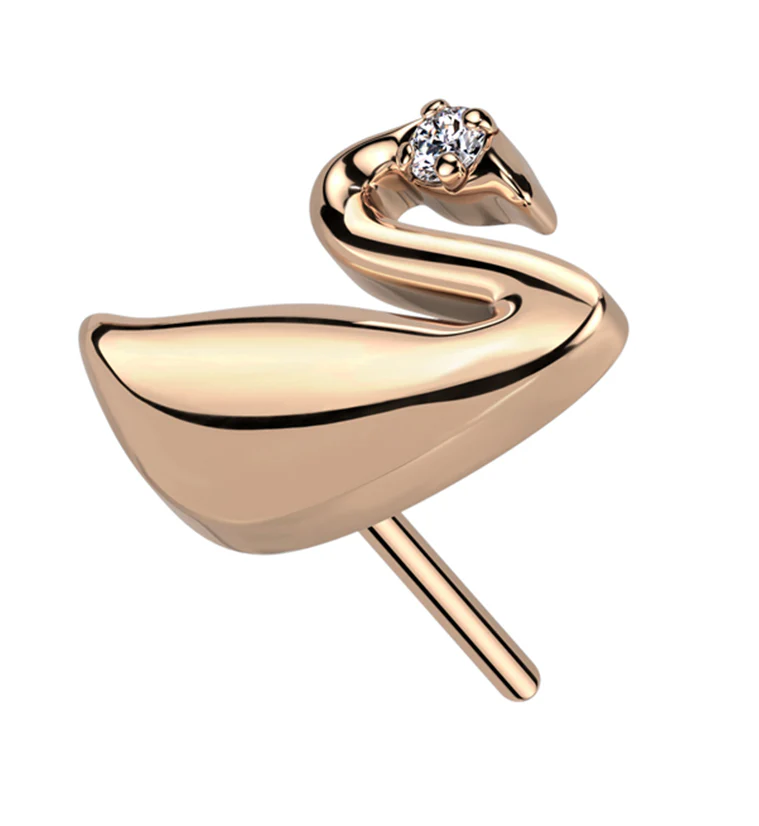 Rose Gold PVD Swan CZ Threadless Titanium Top - Mrs Treak