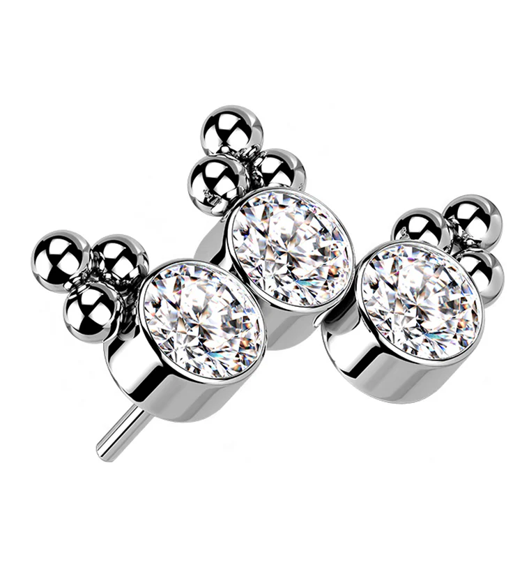 Triple Beaded Clear CZ Curve Titanium Threadless Top - Mrs Treak