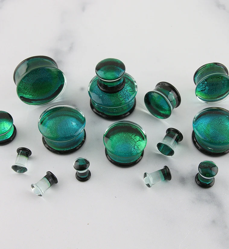 Turquoise Green Dichroic Glass Plugs - Mrs Treak