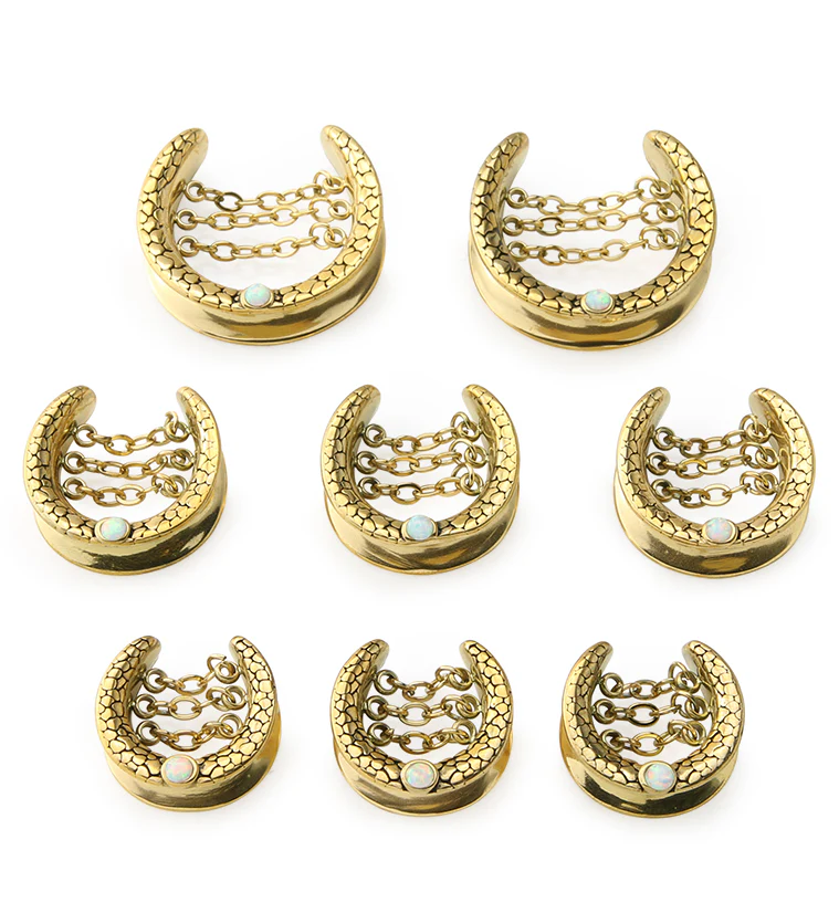 Gold PVD Opalite Osteo Stainless Steel Saddles With Dangle Chain - Mrs Treak