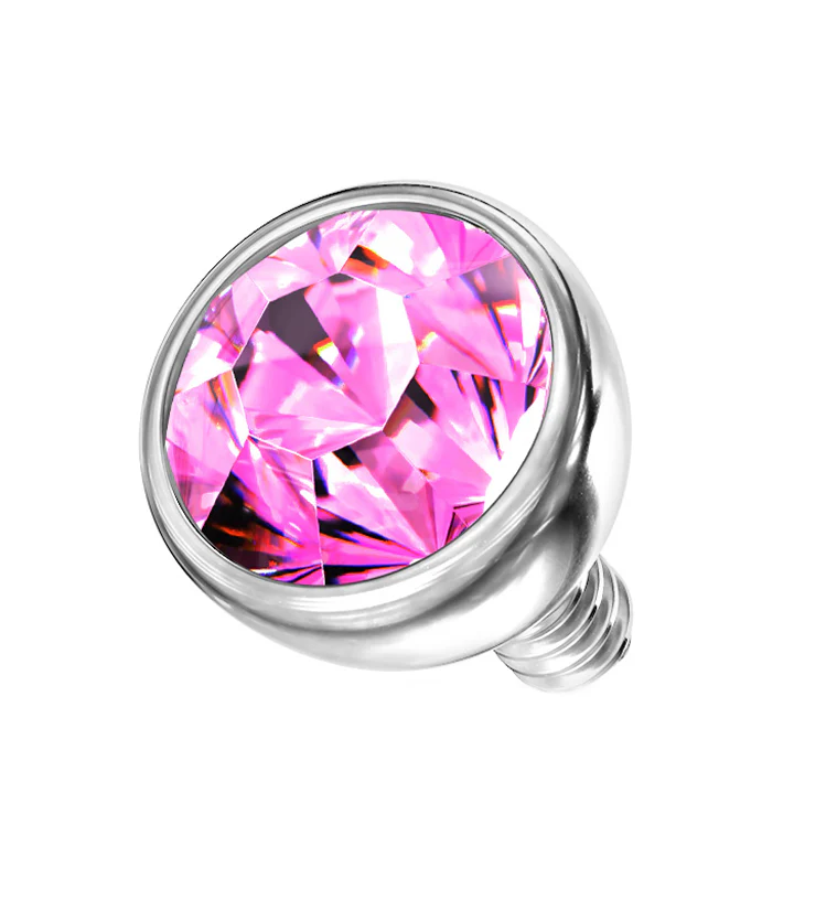 Bezel Pink CZ Stainless Steel Internally Threaded Top - Mrs Treak