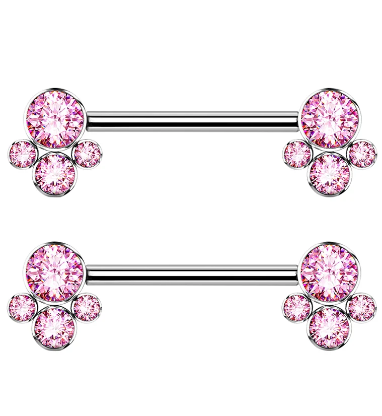 14G Cluster Pink CZ Titanium Nipple Ring Barbell - Mrs Treak