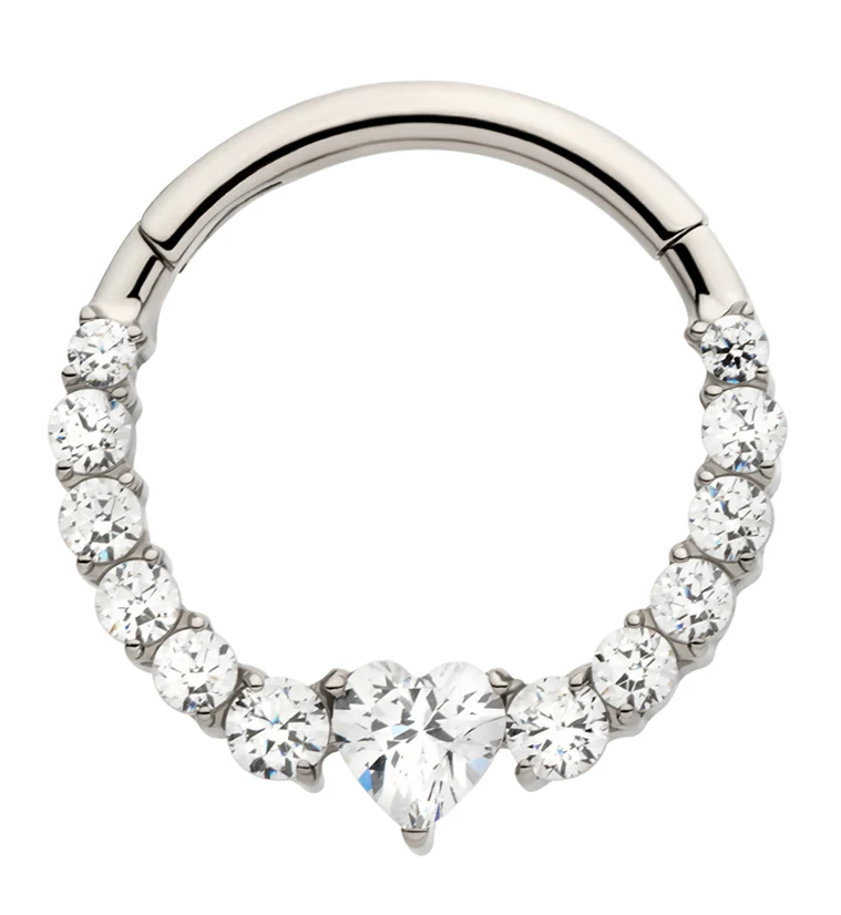 Heart Icicle Clear CZ Titanium Hinged Segment Ring - Mrs Treak