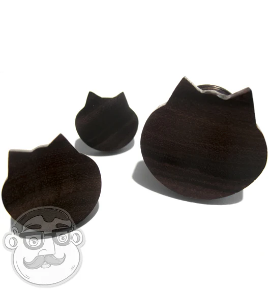 Carved Cat Face Sono Wood Plugs - Mrs Treak