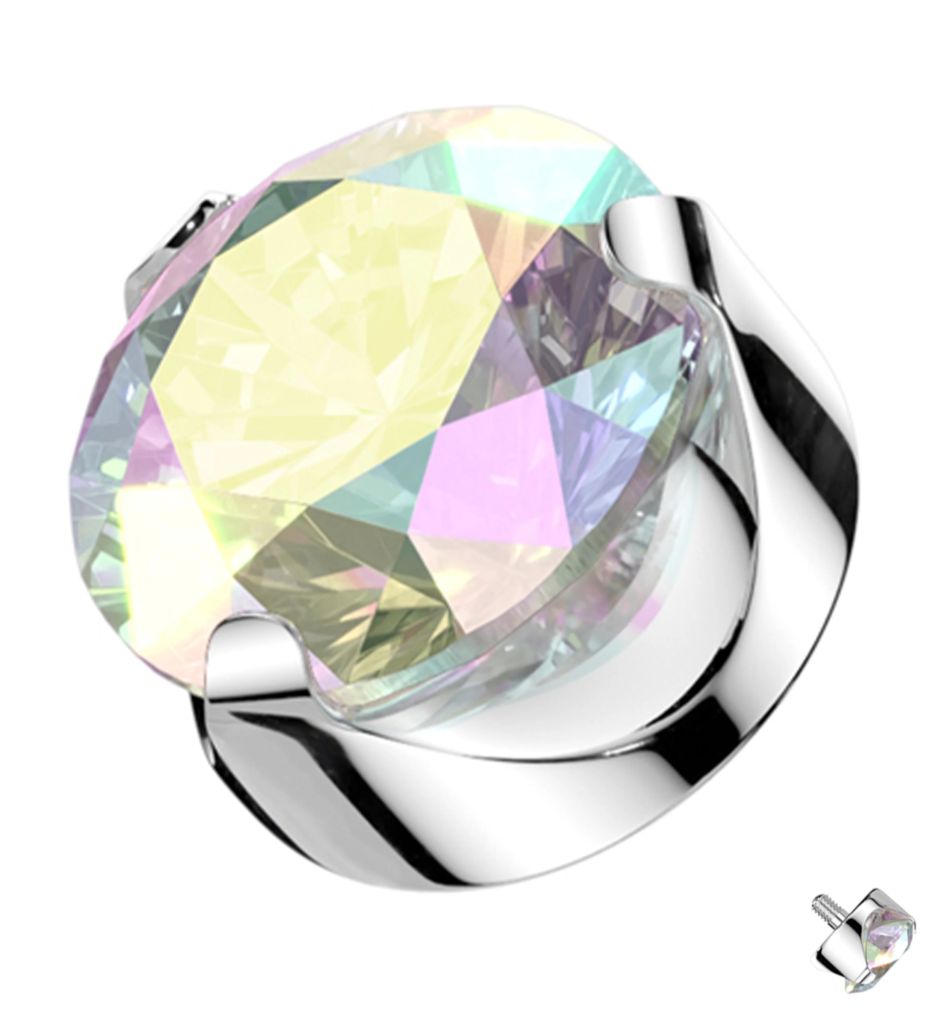 Flat Back Prong Rainbow Aurora CZ Internally Threaded Top - Mrs Treak