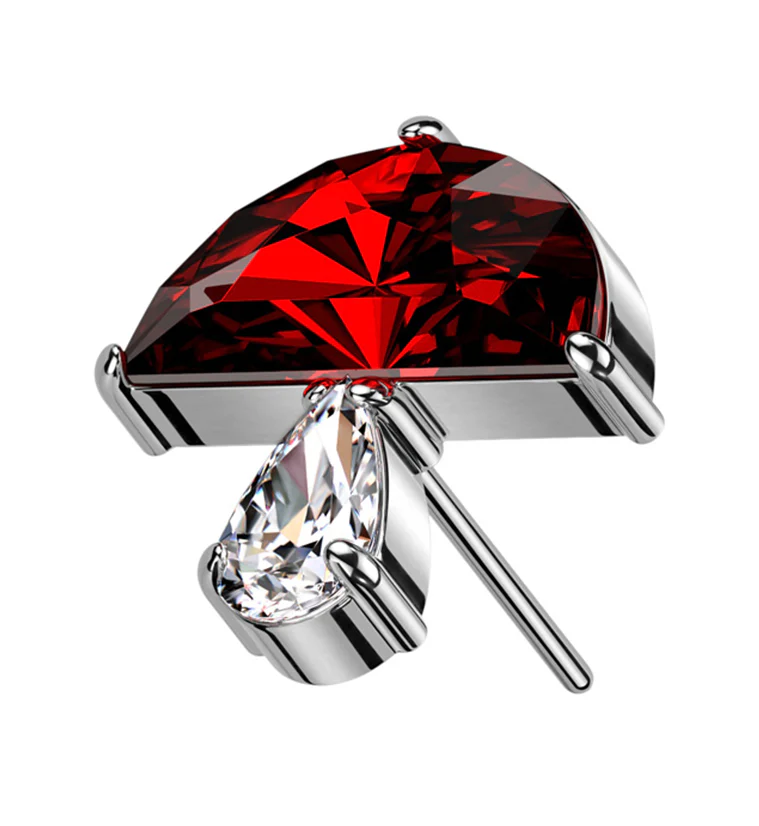 Mushroom Red And Clear CZ Titanium Threadless Top - Mrs Treak
