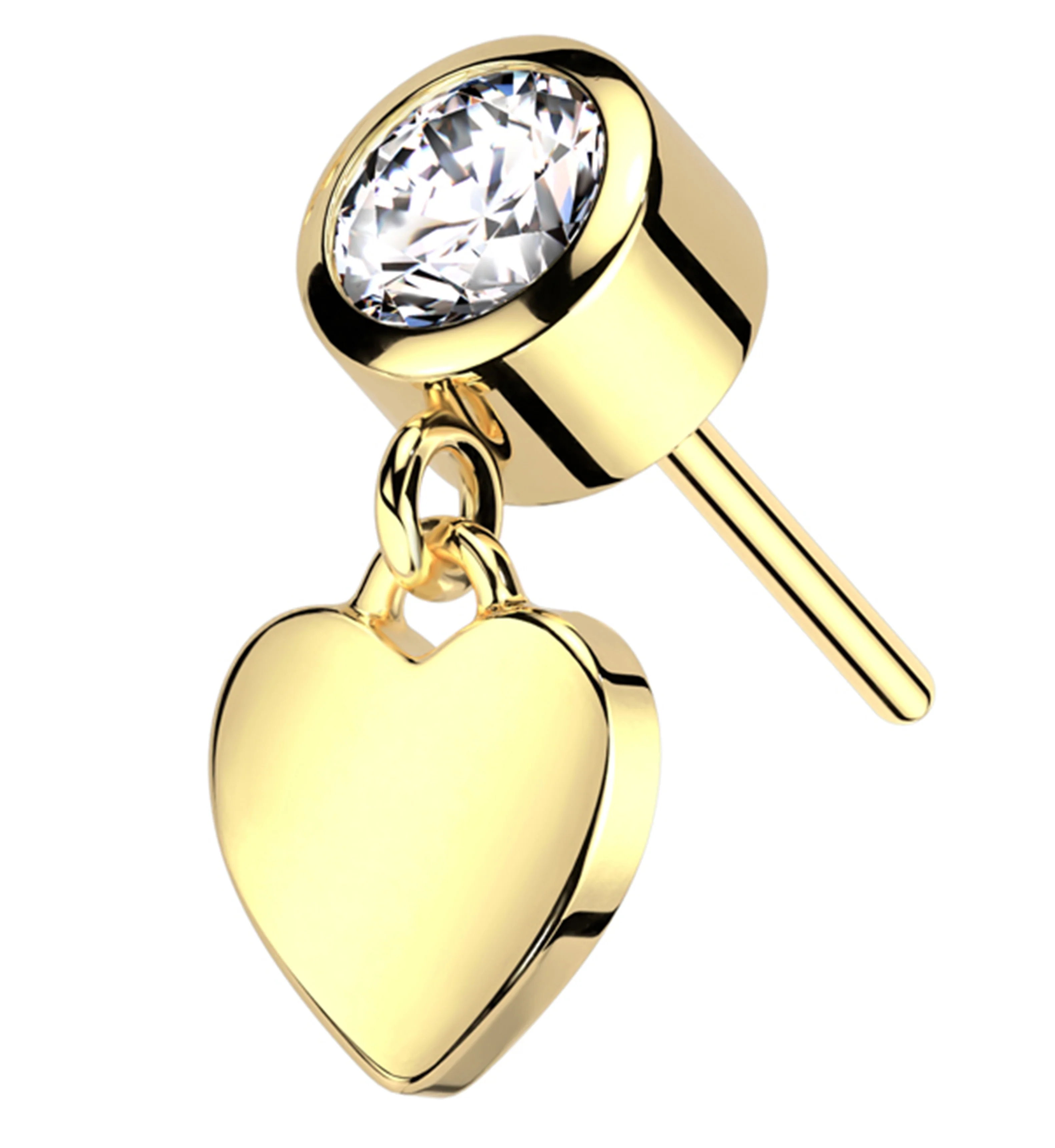 14kt Gold Dangle Heart CZ Threadless Top - Mrs Treak