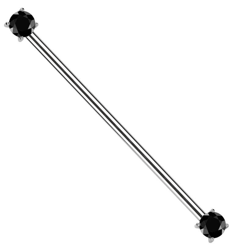 Prong Black CZ Threadless Titanium Industrial Barbell - Mrs Treak