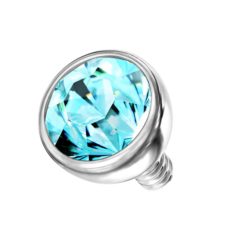 Bezel Aqua CZ Stainless Steel Internally Threaded Top - Mrs Treak