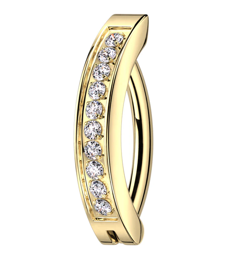 Gold PVD Bar Clear CZ Stainless Steel Hinged Belly Button Ring - Mrs Treak