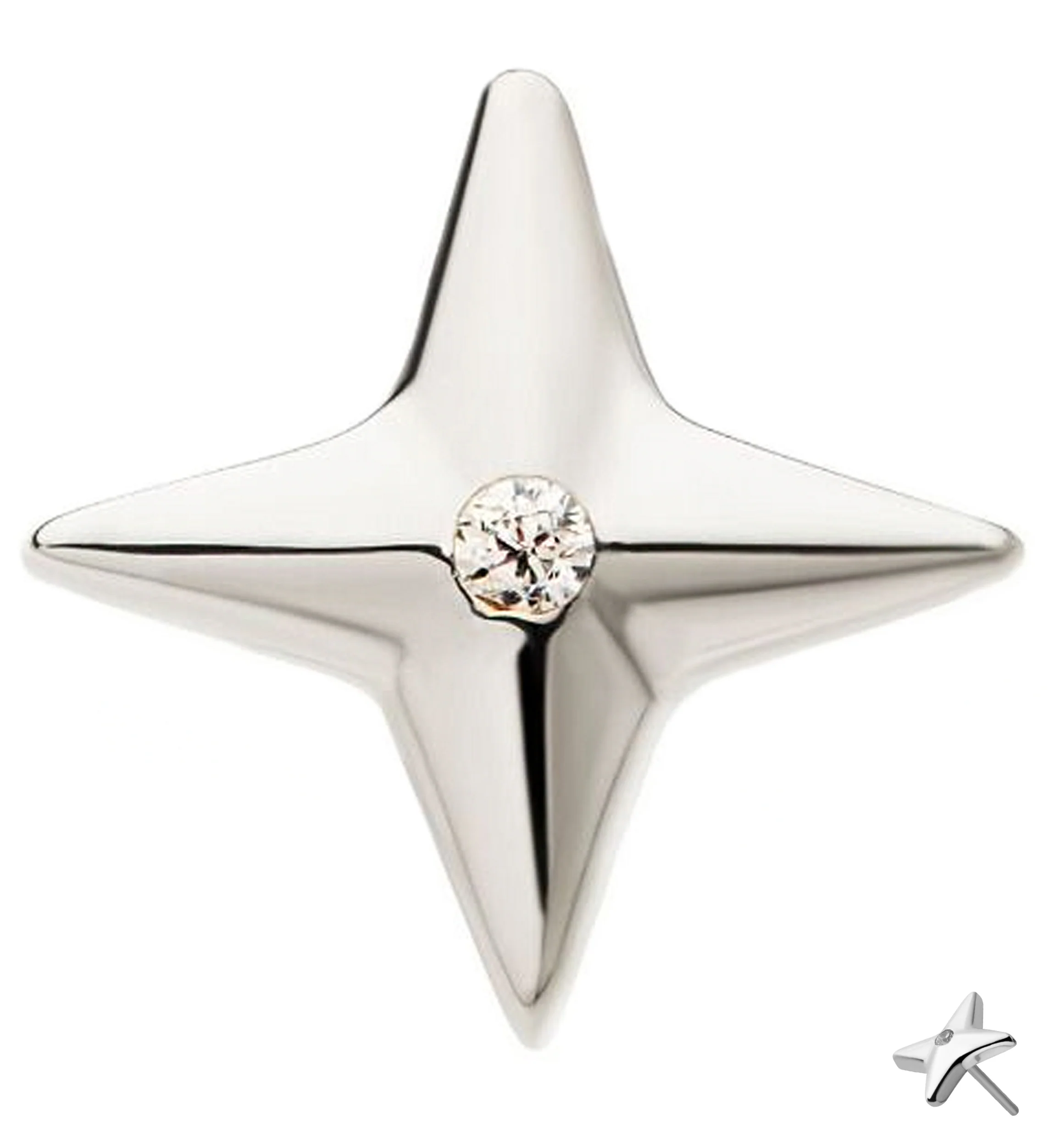 14kt White Gold Compass Star CZ Threadless Top - Mrs Treak