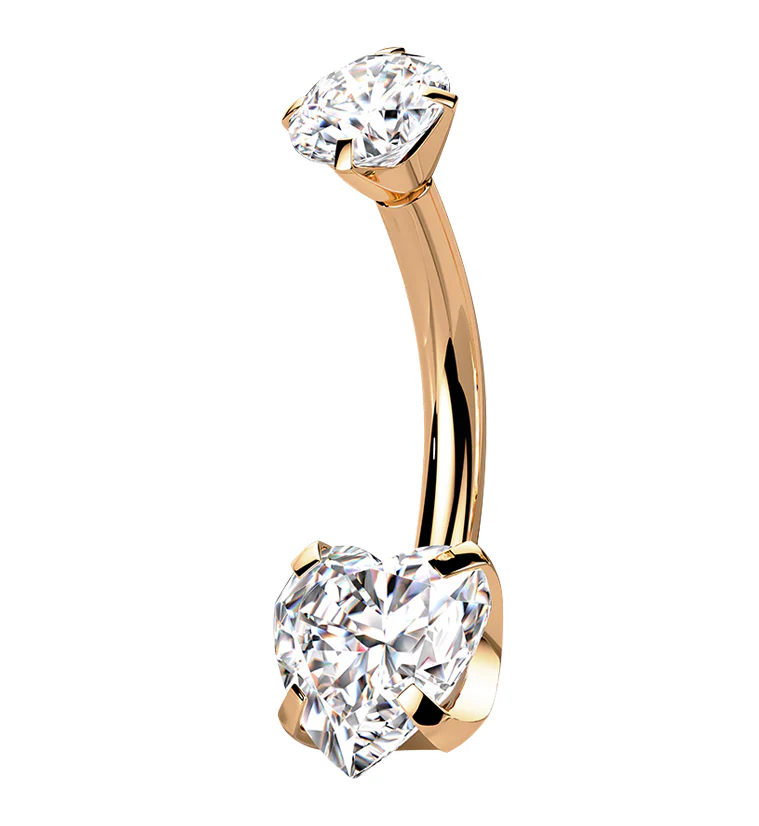 Rose Gold PVD Clear Heart CZ Internally Threaded Titanium Belly Button Ring - Mrs Treak