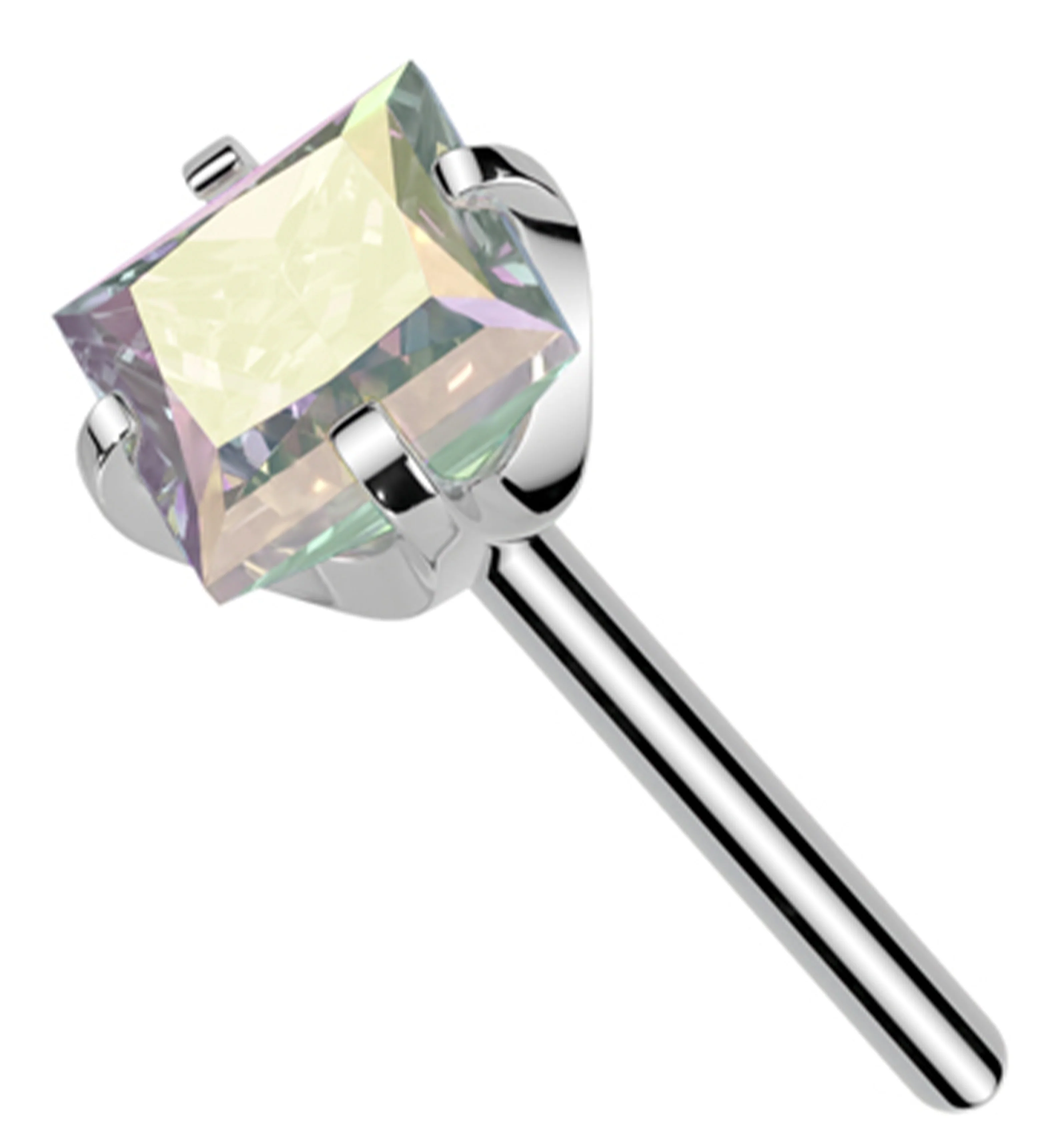 Square Rainbow Aurora CZ Titanium Threadless Top - Mrs Treak