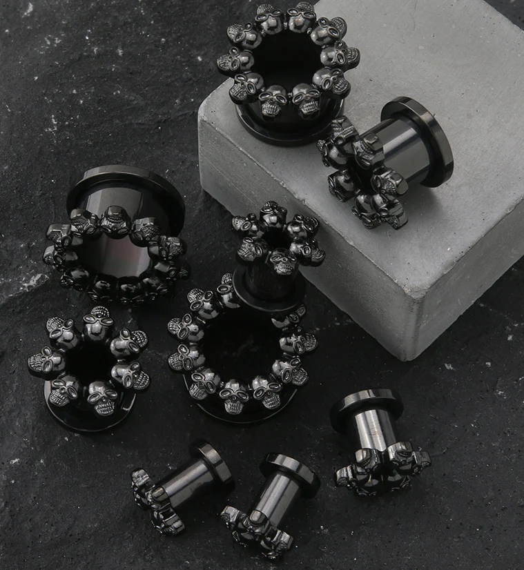 Skull Orbed Black PVD Stainless Steel Tunnel Plugs - Mrs Treak
