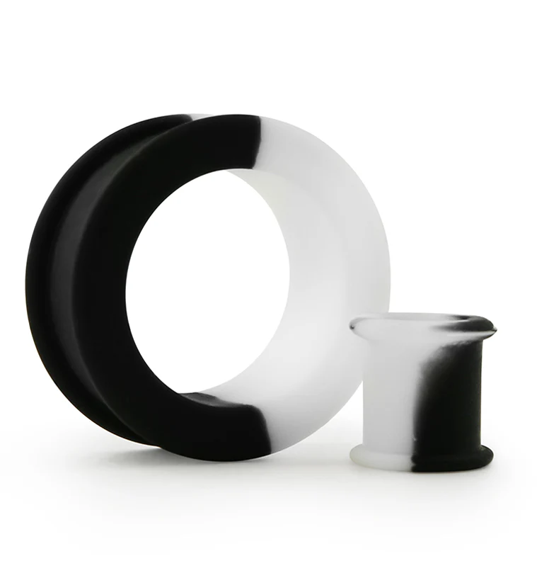 Black And White Double Flare Silicone Tunnel Plugs - Mrs Treak