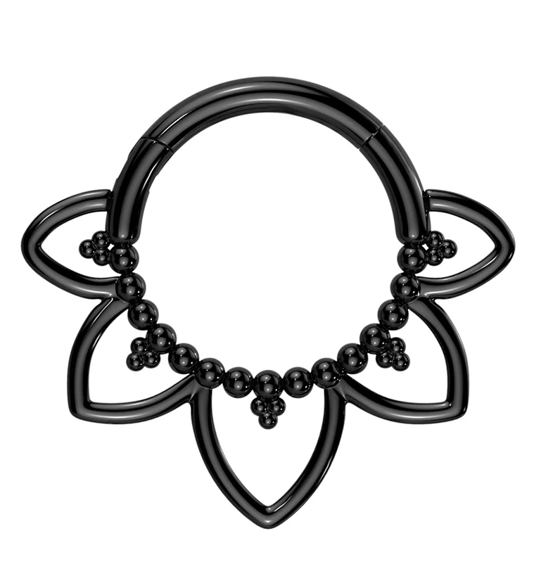 Black PVD Beaded Flower Trace Hinged Segment Ring - Mrs Treak