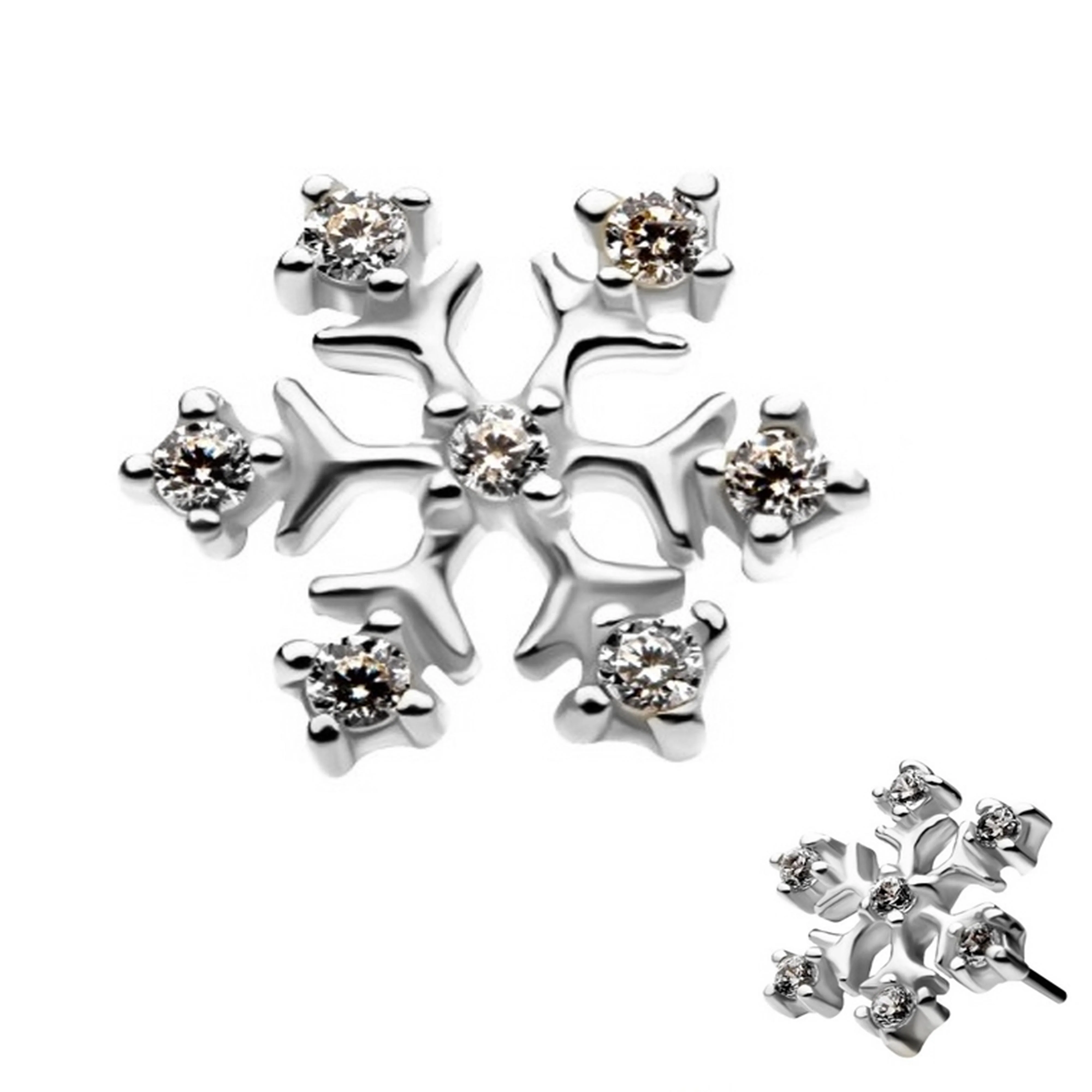 14kt White Gold CZ Snowflake Threadless Top - Mrs Treak