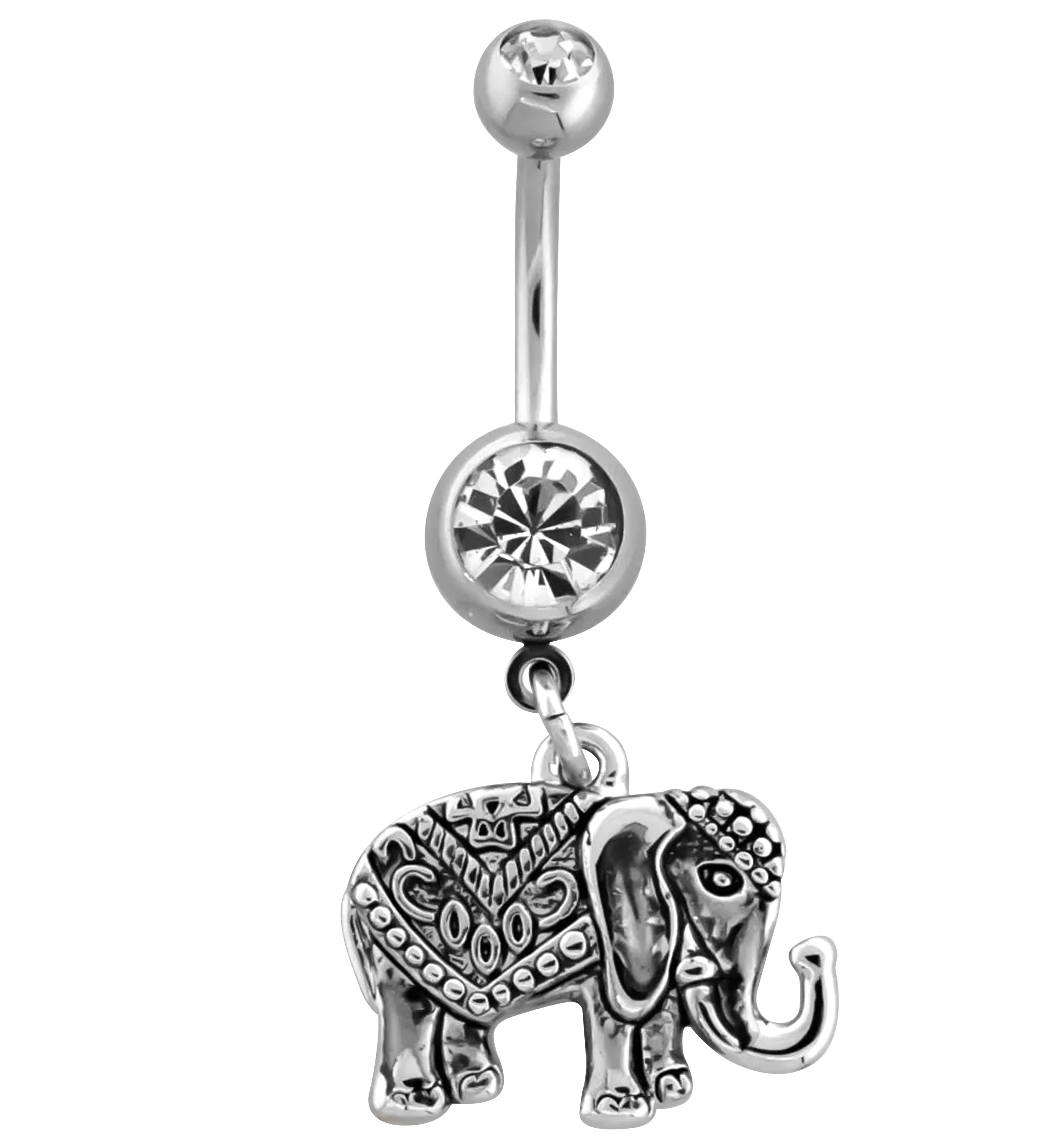 Decorated Elephant Dangle Stainless Steel Belly Button Ring - Mrs Treak