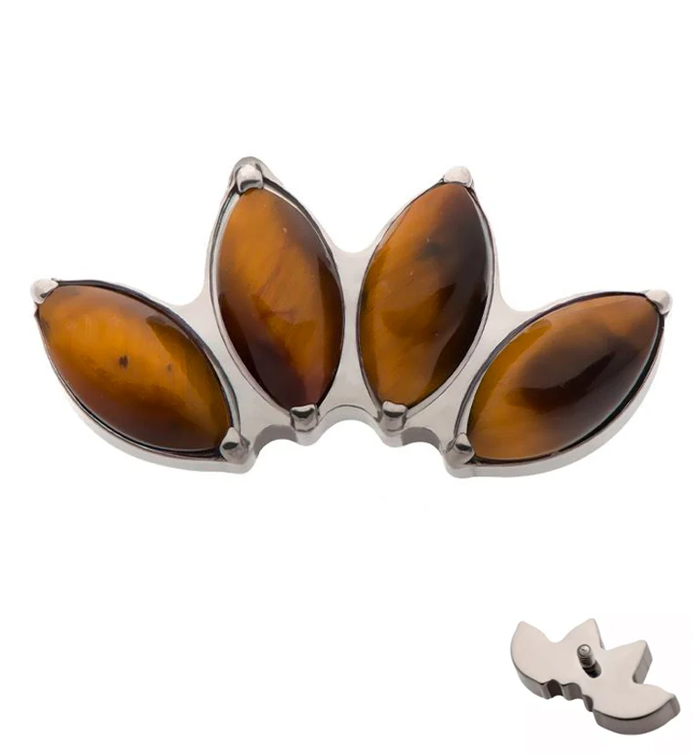 Quartet Tiger Eye Stone Internally Threaded Titanium Top - Mrs Treak