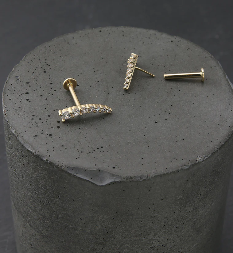 14kt Gold Ascend CZ Threadless Labret - Mrs Treak