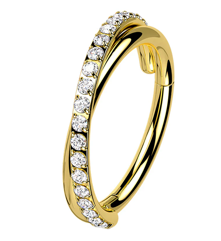 Gold PVD Entwine CZ Stainless Steel Hinged Segment Ring - Mrs Treak
