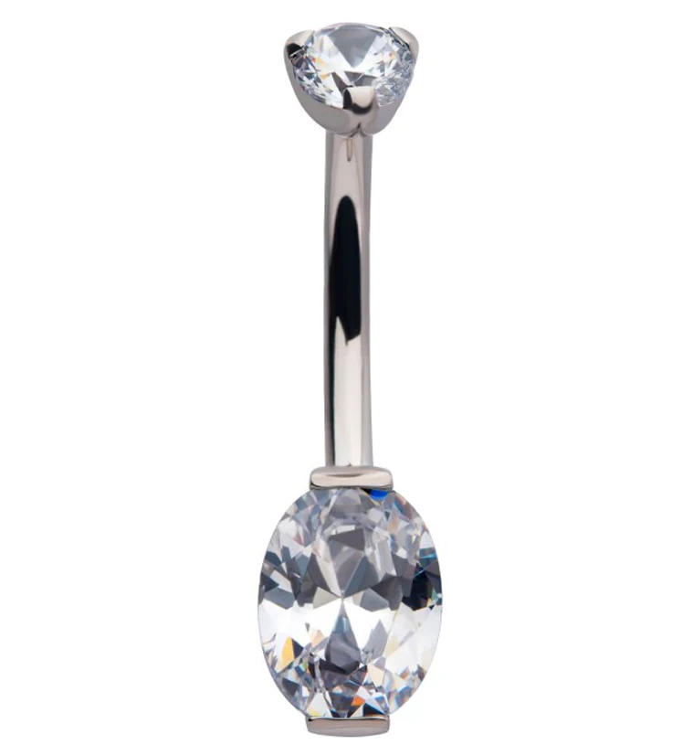 Clear Oval CZ Titanium Belly Button Ring - Mrs Treak