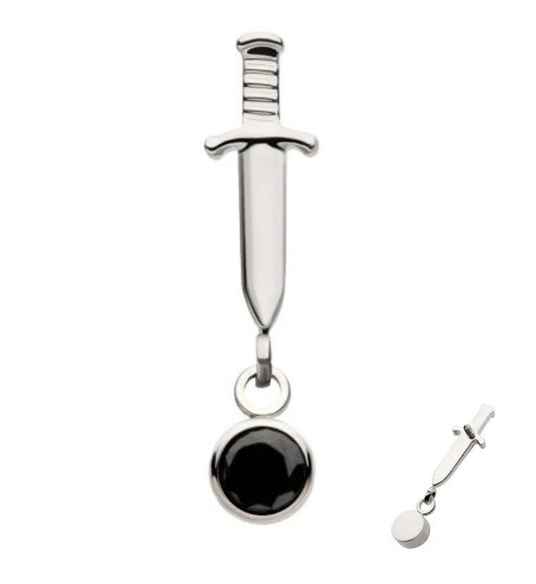 Dagger Dangle Black CZ Internally Threaded Top - Mrs Treak