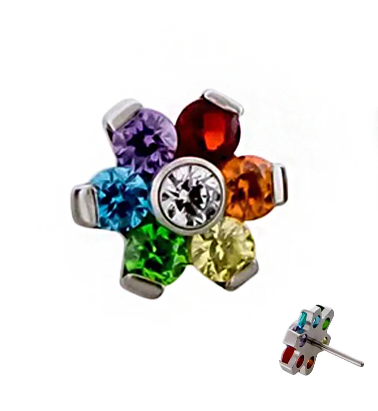 Floret Rainbow CZ Threadless Titanium Top - Mrs Treak