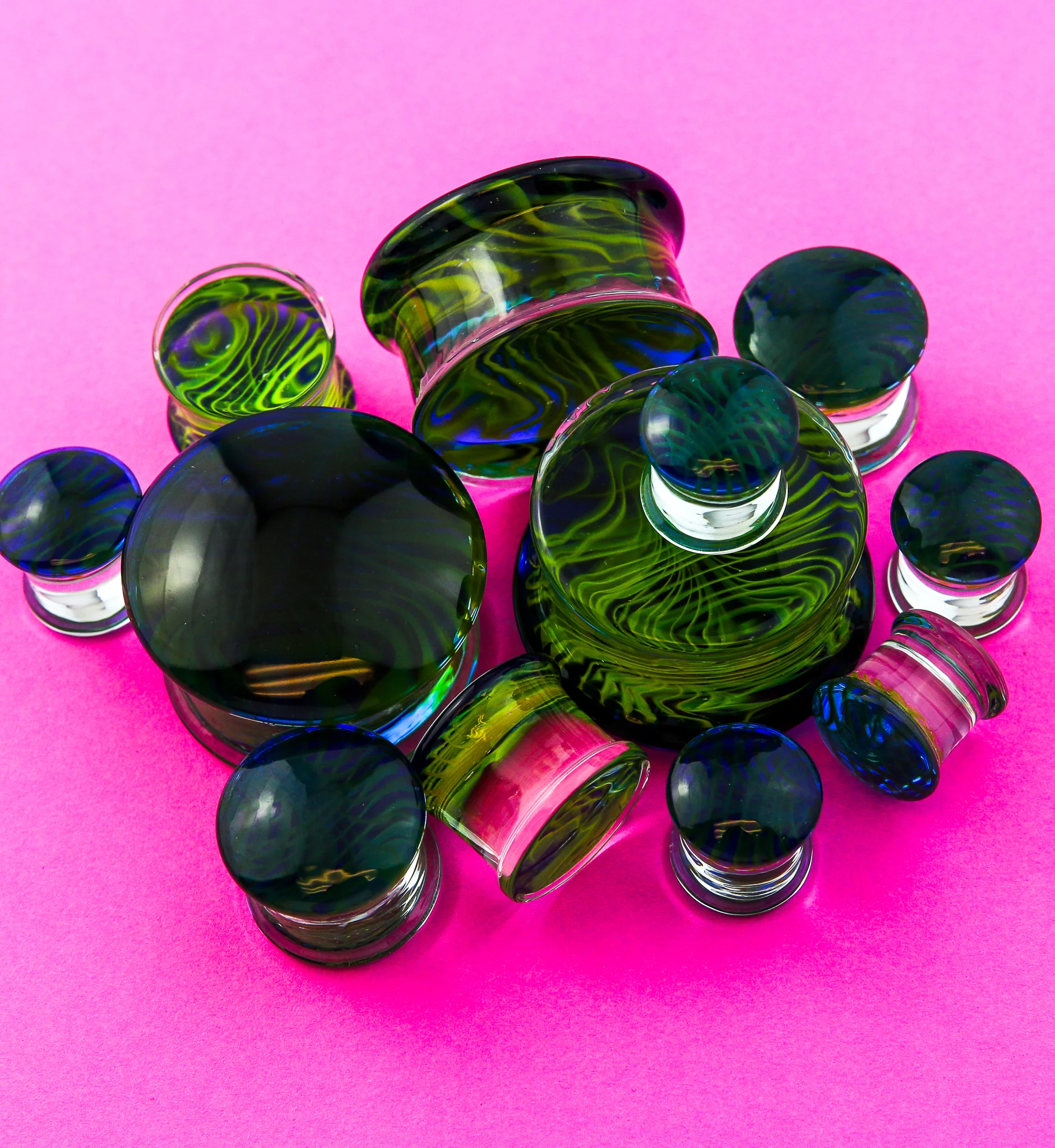 Green Tropical Stripe Glass Plugs - Mrs Treak