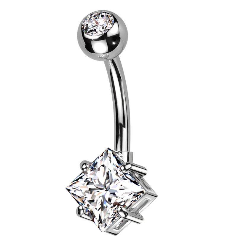 Rhombus Prong Clear CZ Titanium Belly Button Ring - Mrs Treak