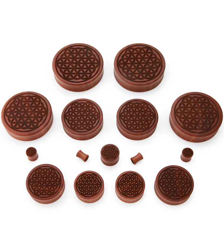 Flower of Life Engraved Wood Plugs - Mrs Treak