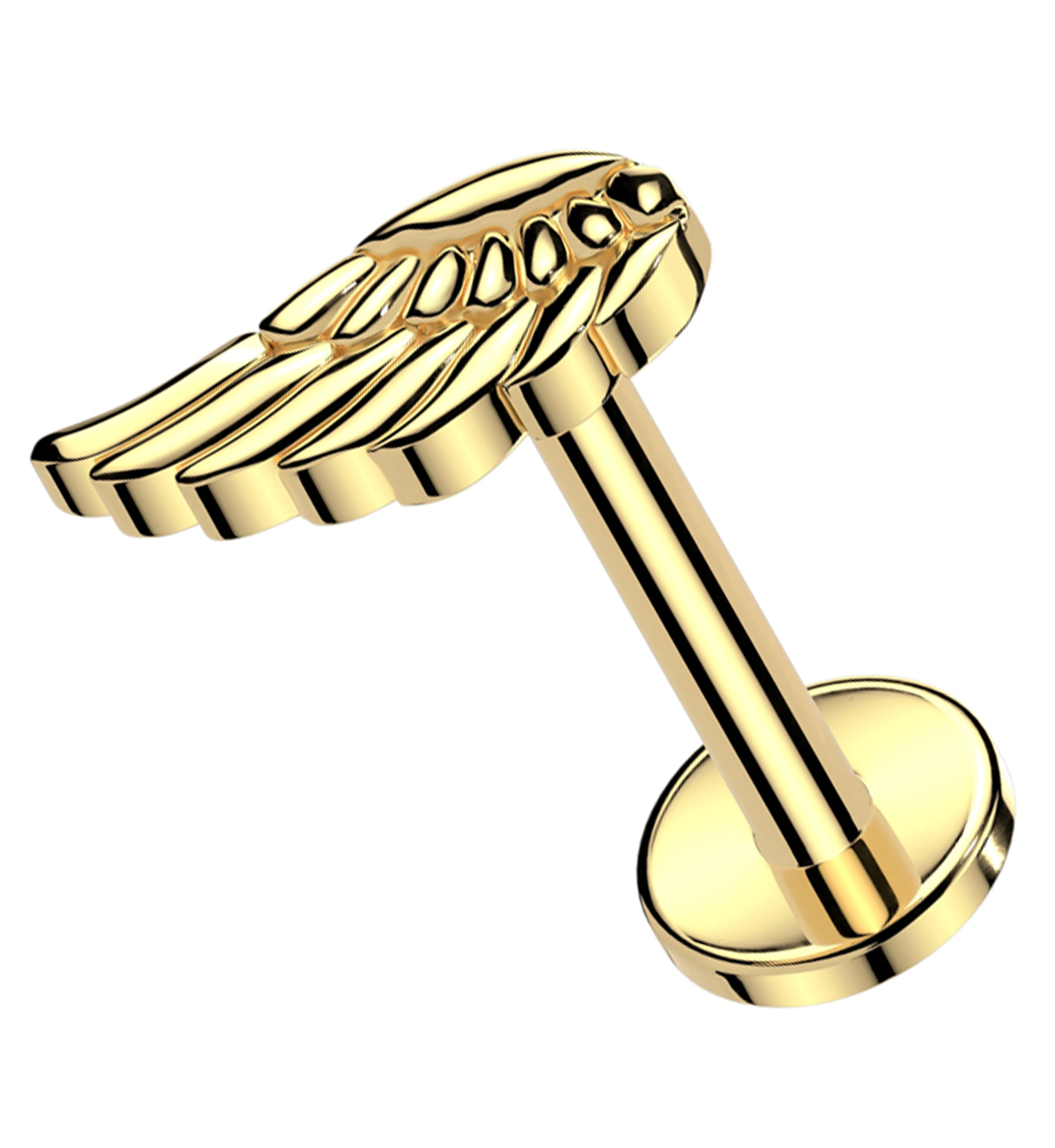 Gold PVD Angel Wing Internally Threaded Titanium Labret - Mrs Treak
