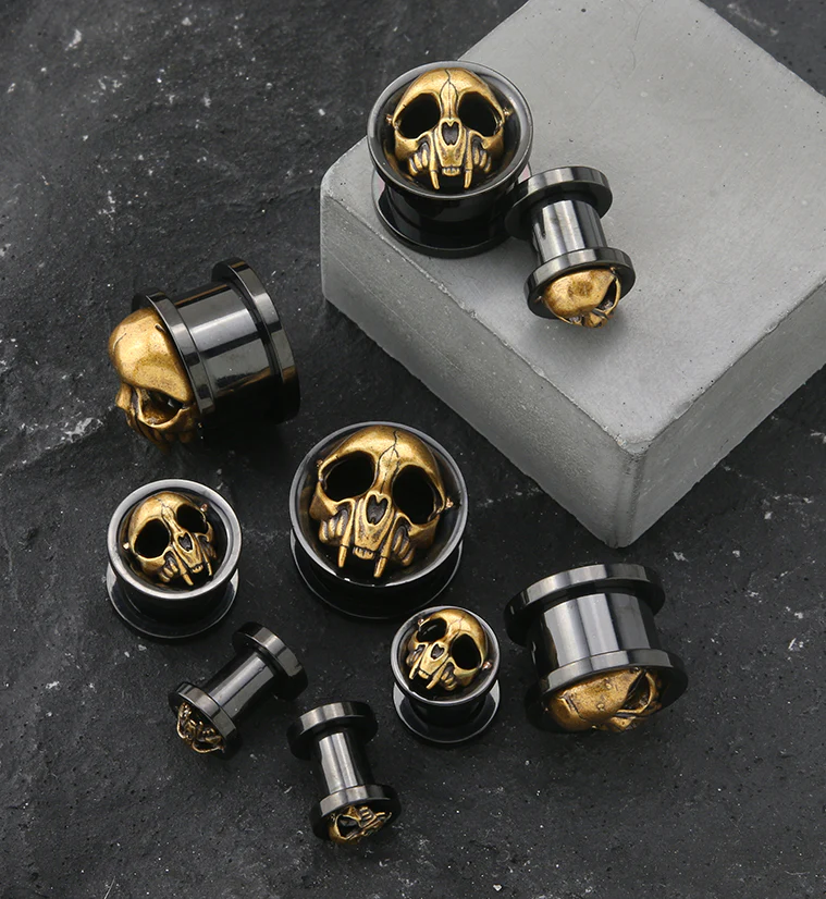 Canine Skull Black PVD Stainless Steel Tunnel Plugs - Mrs Treak
