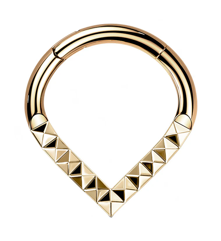 Rose Gold PVD Teardrop Polyhedra Titanium Hinged Segment Ring - Mrs Treak