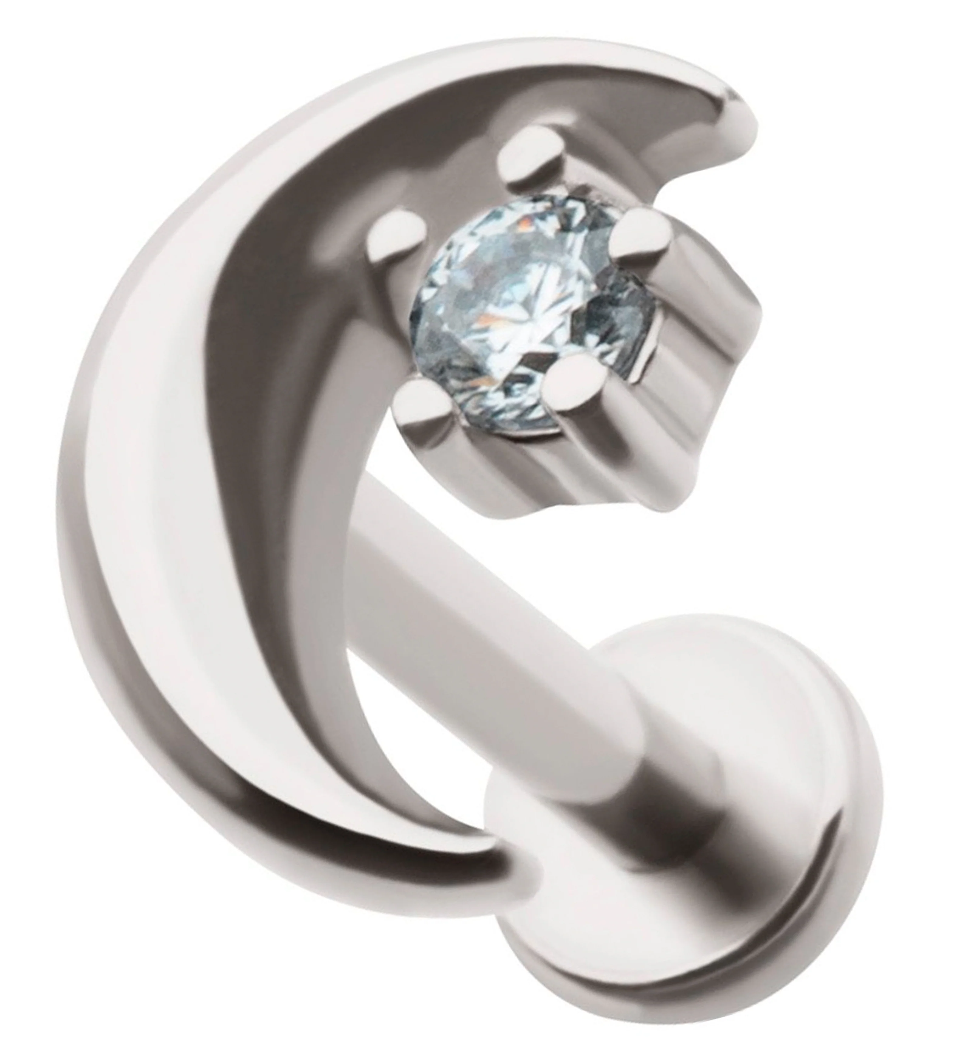 Half Moon Prong Clear CZ Stainless Steel Internally Threaded Labret - Mrs Treak