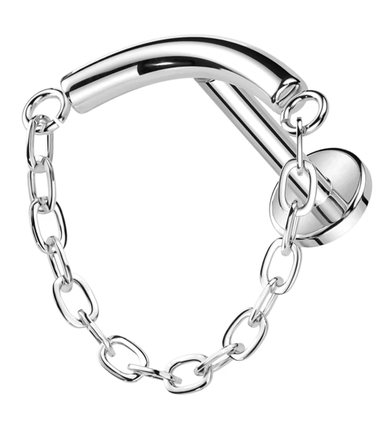 Curved Bar Dangle Chain Titanium Internally Threaded Labret - Mrs Treak