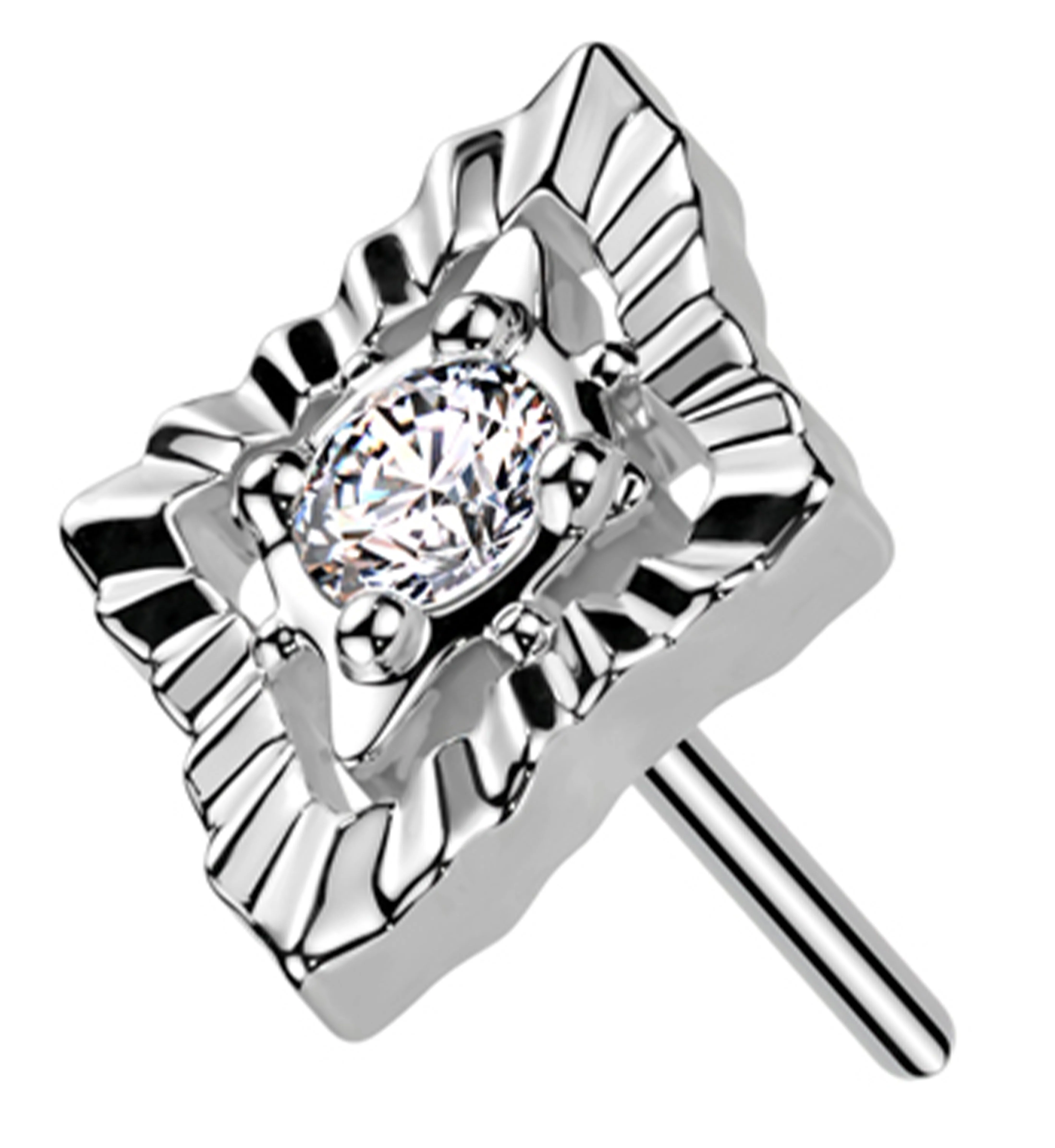 14kt White Gold Rustle Clear CZ Threadless Top - Mrs Treak