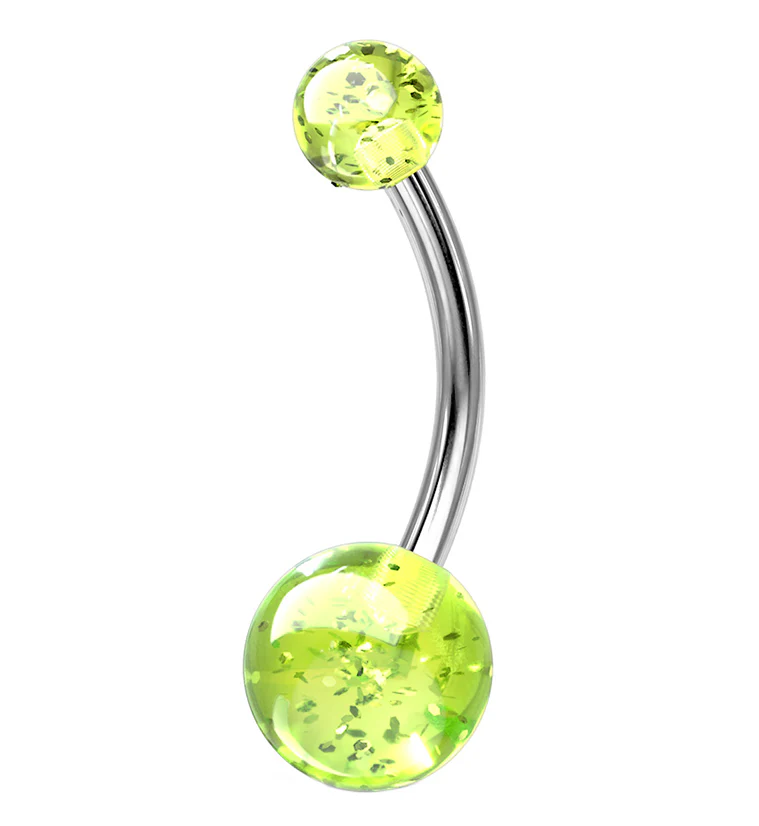 Lime Green UV Glitter Ball Belly Button Ring - Mrs Treak
