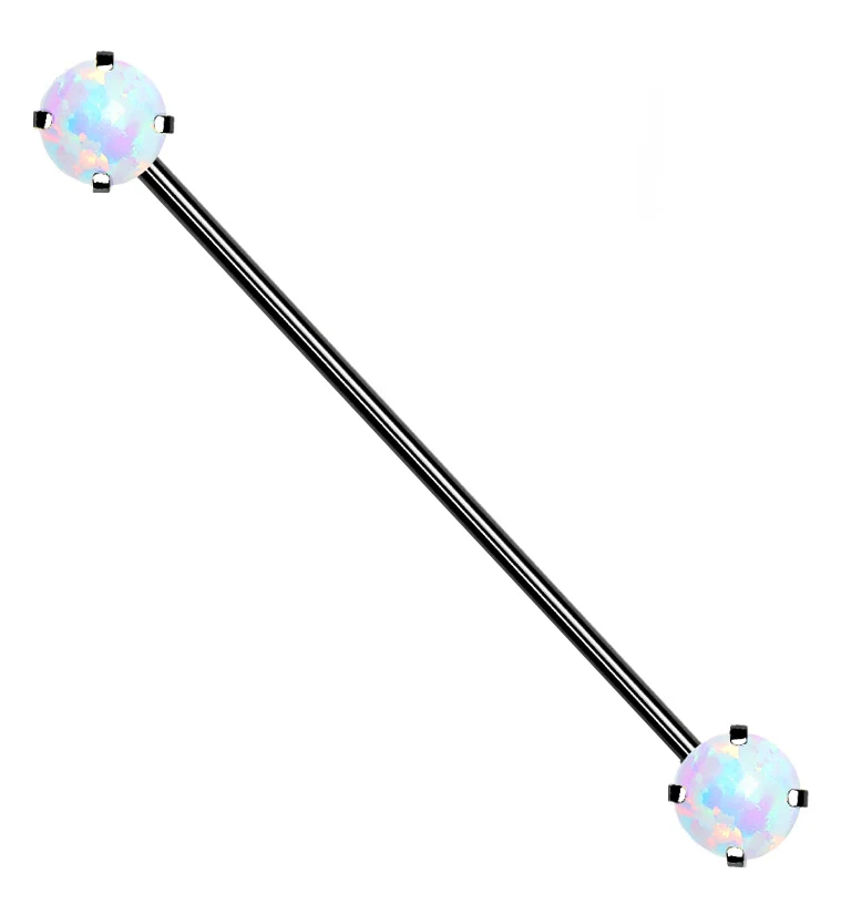 Black PVD Stainless Steel Opalite Threadless Industrial Barbell - Mrs Treak